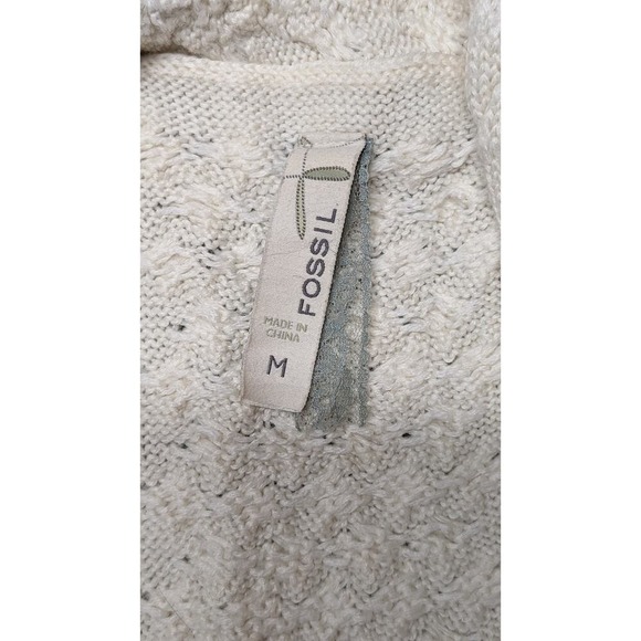 Fossil Cream Cable Knit Cardigan Open Front Sweater Textured Wool Blend Medium - Picture 4 of 5